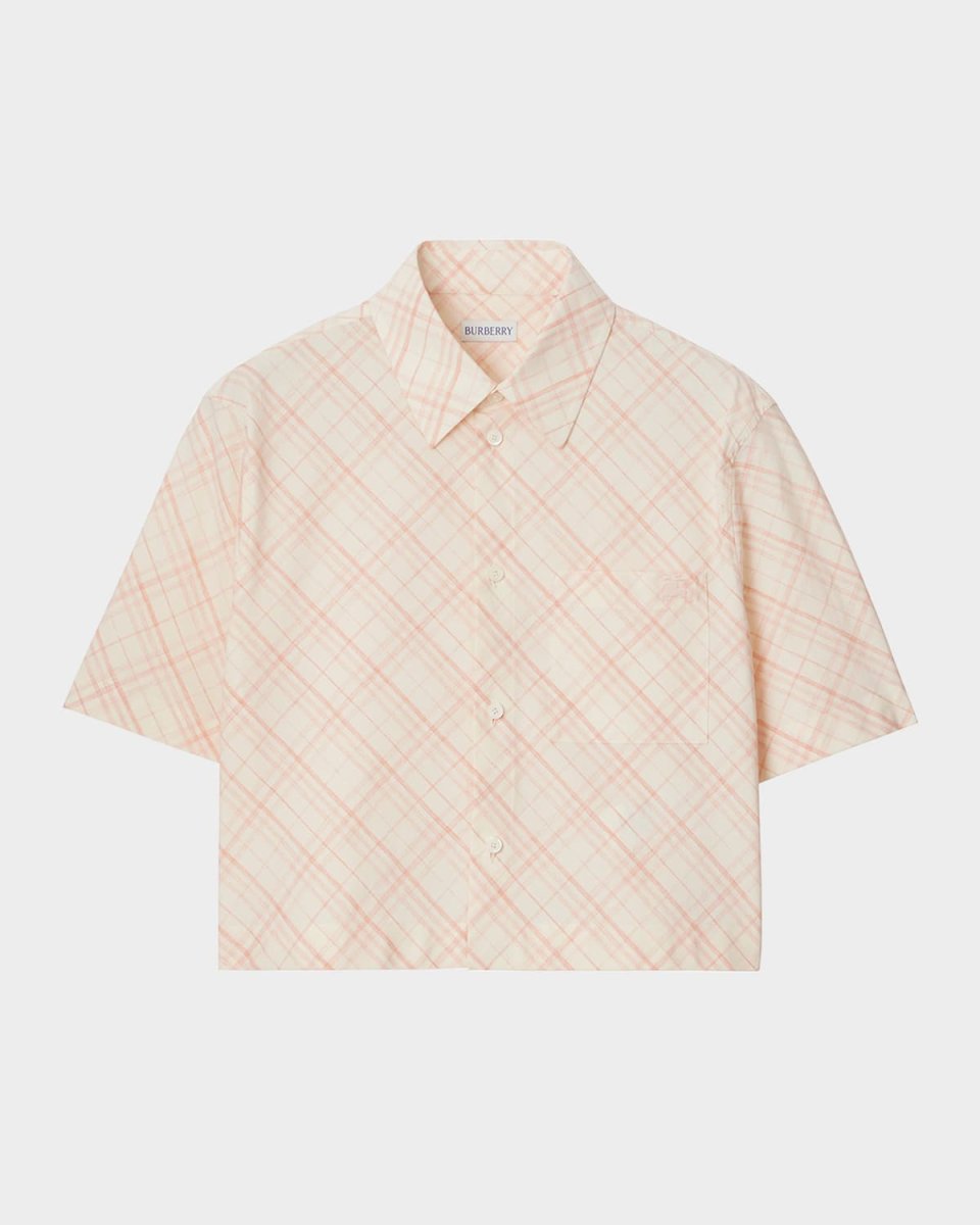 Check Short-Sleeve Crop Button-Down Shirt